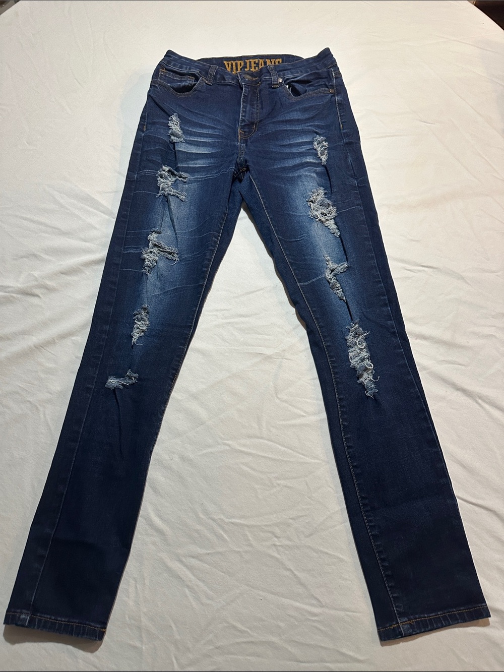 VIP Skinny Distressed Dark Blue Jeans